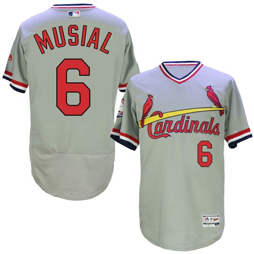 Cardinals #6 Stan Musial Grey Flexbase Authentic Collection Cooperstown Stitched MLB Jersey - Click Image to Close